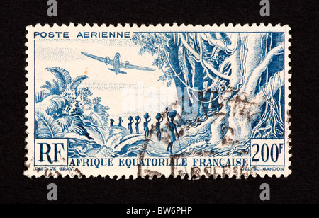 Postage stamp from  French Equatorial Africa (later Chad, Gabon, Congo and the Central African Republic) depicting bearers. Stock Photo