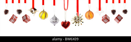 Assorted high resolution Christmas decorations and ornaments isolated on white Stock Photo