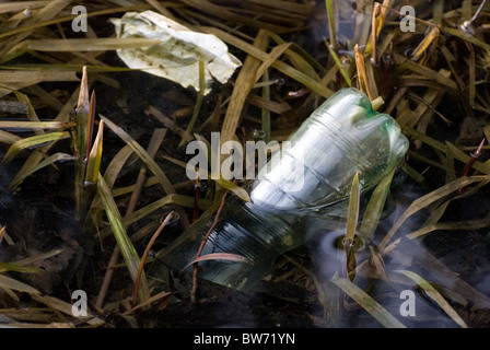 plastic bottle garbage in water Stock Photo