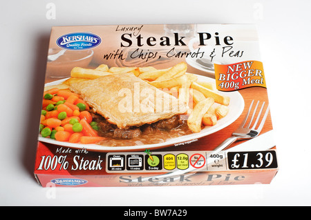 Kershaws luxury steak, chips, carrots and peas ready meal Stock Photo