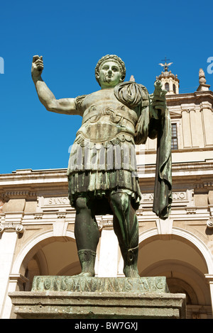 Basilica of Saint Lawrence (San Lorenzo) and the statue of Emperor Constantine in Milan. Stock Photo