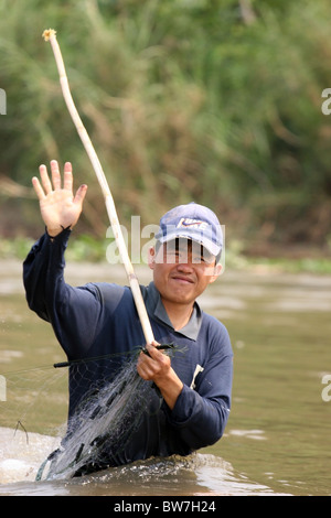 Fishermen on the banks of the Kok River, Northern Thailand. Stock Photo