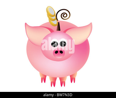 Piggy bank with coins on a white background. Stock Photo