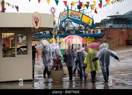Southend on Sea, Essex, Britain. A wet day out in the adventure playground. Stock Photo
