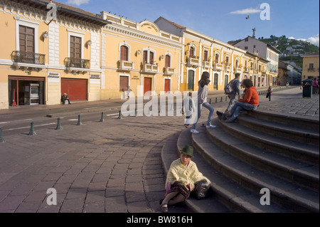 People in Plaza San Francisco, Quito, Ecuador Stock Photo