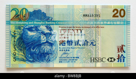 Hong Kong Twenty 20 Dollar Banknote. Stock Photo