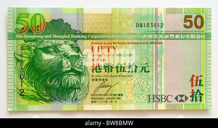 Hong Kong Fifty 50 Dollar Banknote. Stock Photo