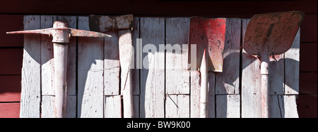 various tools hanging on the wall Panorama Stock Photo