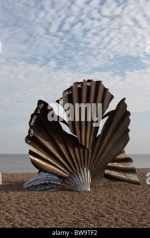Scallop Shell sculpture by Maggie Hambling on Aldeburgh Beach, Suffolk, UK Stock Photo