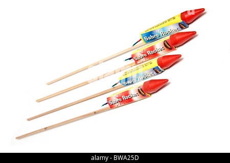 Firework rockets isolated on a white studio background. Stock Photo