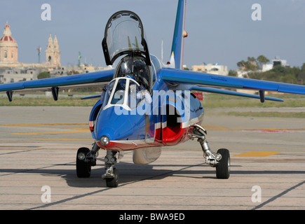 An Alpha Jet of the Patrouille de France ready to taxi for the team's display Stock Photo
