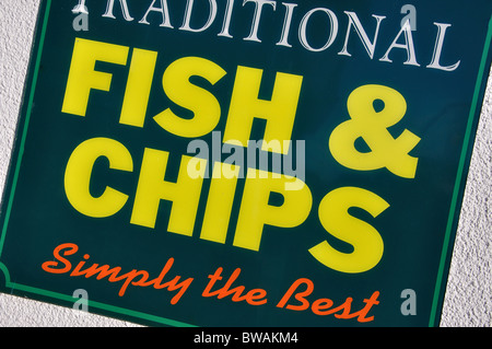 Traditional Fish & Chips shop sign, Wroxham, Norfolk, England, United Kingdom Stock Photo