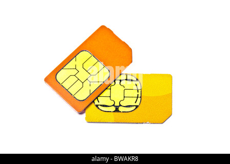 Sim cards for mobile phone isolated on white background Stock Photo
