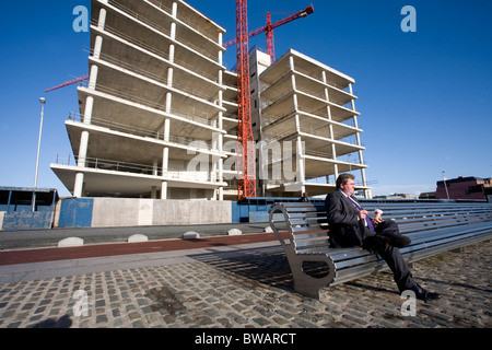 Abandoned premises of the planned new headquarters of Anglo Irish Bank at Spencer Dock, Dublin, Ireland. Stock Photo