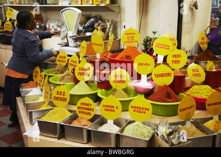 Stall selling spices at Victoria Street Market, Durban, KwaZulu-Natal, South Africa Stock Photo