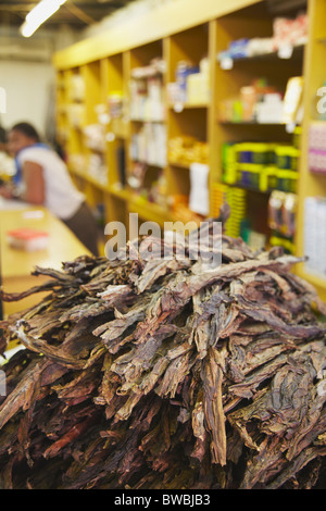 Dried tobacco leaves at Victoria Street Market, Durban, KwaZulu-Natal, South Africa Stock Photo