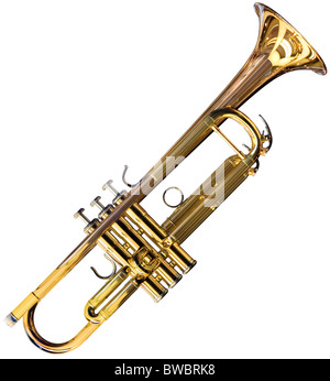Golden trumpet isolated on white background with clipping path Stock Photo