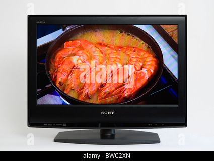 Communications, Media, Television, Sony Bravia Wide Flat Screen LCD TV on a white background Stock Photo