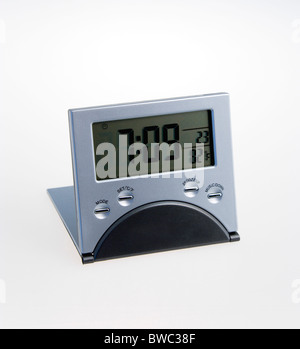 Time, Clocks, Digital, Digital travel alarm clock. Stock Photo