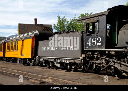 Steam locomotive on the Durango and Silverton Narrow Gauge Railroad located in Durango, Colorado, USA. Stock Photo