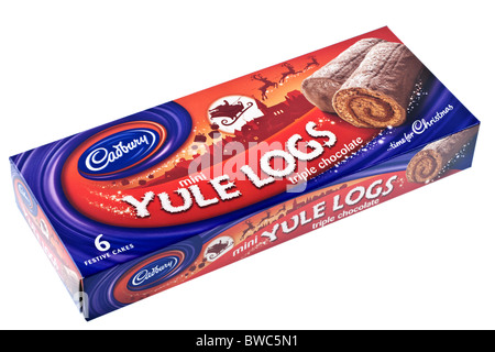 Box of Cadbury triple chocolate mini Yule logs Stock Photo