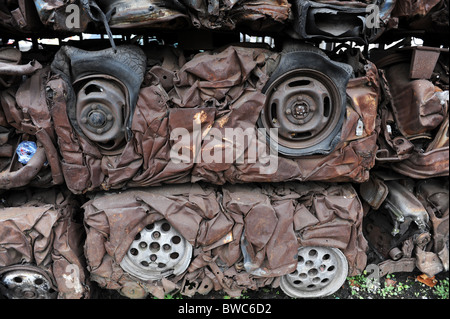 Scrapped cars crushed Stock Photo