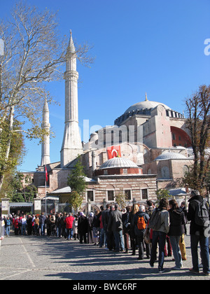 ISTANBUL, TURKEY. Tourists queuing to get into Haghia Sophia Museum in Sultanahmet district. 2010. Stock Photo