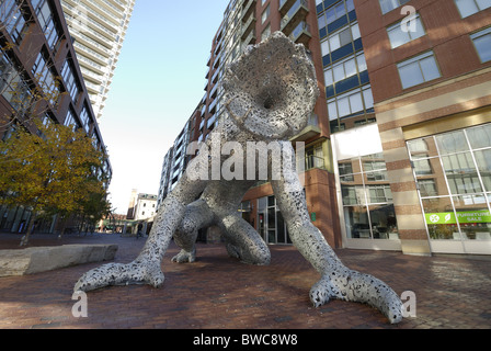 The Micheal Christian metal sculpture Koilos, a figure formerly located in the Distillery tourist district of Toronto Canada Stock Photo