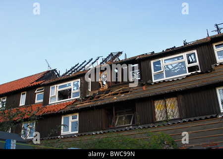 Homes destroyed by fire in Basildon Essex Stock Photo