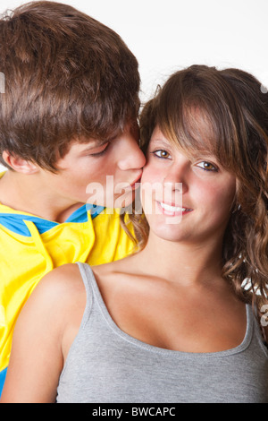 USA, California, Fairfax, Teen boy kissing girlfriend (14-17) Stock Photo