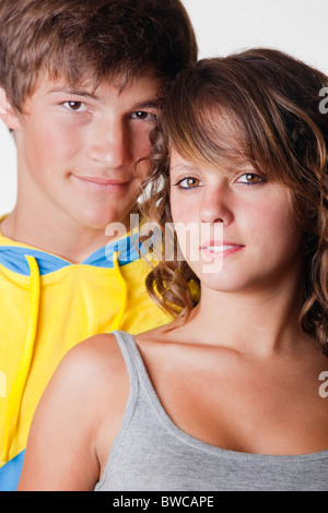 USA, California, Fairfax, Studio portrait of teen couple (14-17) Stock Photo