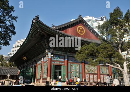 Hall of the Great Hero or Daeung jeon at Jogyesa Buddhist Temple Seoul South Korean Stock Photo