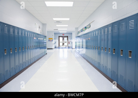 school hallway with students and lockers