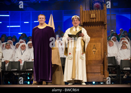 Tudur Hallam Chaired Bard during on stage ceremony at the National Eisteddfod of Wales annual Welsh cultural festival Stock Photo