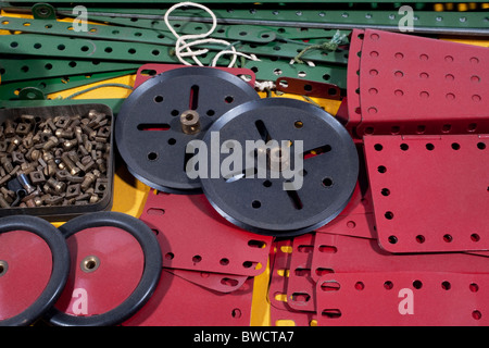 1920's Meccano construction parts used to build working models and mechanical devices invented by Frank Hornby in 1901 Stock Photo