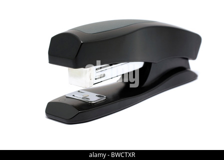 Black with gray stapler isolated on white background. Stock Photo