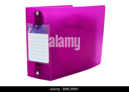 Pink filer for DVD or CD discs with empty space isolated on white background. Stock Photo