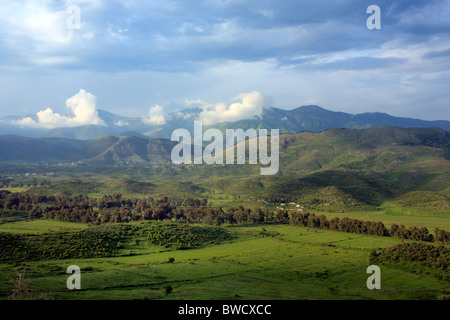 View from the hill of ancient Finiq, District of Delvina, Albania Stock Photo