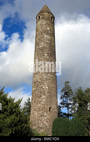 Round tower (12 century), Glendalough, Wicklow mountains, Ireland Stock Photo
