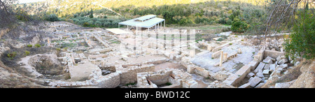 A view across the excavations of the ancieng Dorian and Roman era city of Eleftherna in central Crete, Greece. Stock Photo