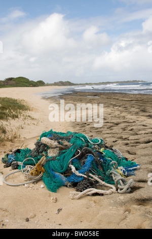 Fishing net debris washed up on Kahuku beach Stock Photo