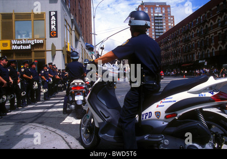 NYPD cops on mopeds at a demo in Manhattan, New York City, USA Stock Photo