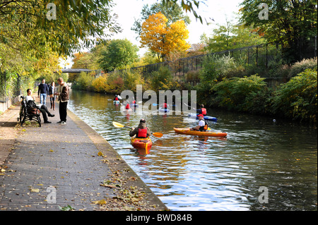 Canoes on Regents Park Canal, North London Stock Photo