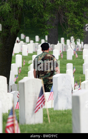 American flags on grave sites of veterans on Memorial Day Stock Photo ...