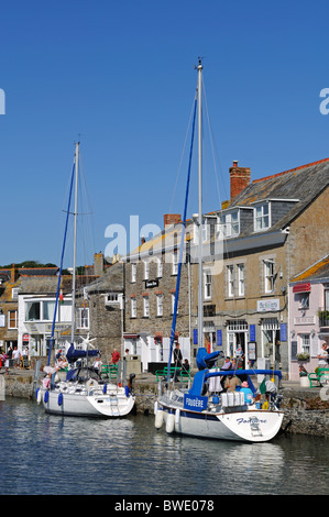 yachts moored in the harbour at padstow, cornwall, uk Stock Photo