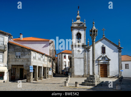 Portugal, the Beira Alta, Trancoso, Igreja de Sao Pedro church and the pillory Stock Photo