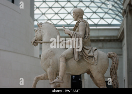 Marble statue of a youth on horseback. From Rome, perhaps 1st century AD. On display in the British Museum, London Stock Photo