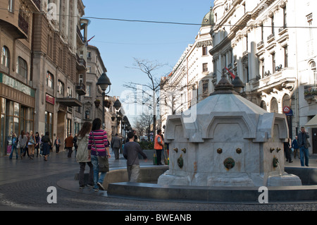 Fountain in middle of Knez Mihailova street,Belgrade,Serbia Stock Photo