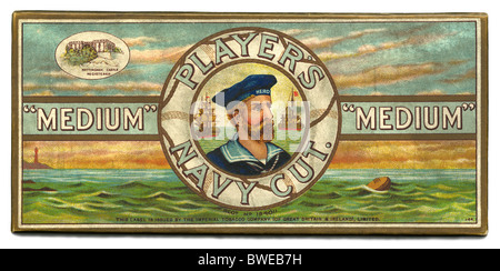 Old box lid for Player's Navy Cut 'Medium' cigarettes, c. 1930 Stock Photo