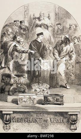 Illustration by Sir John Gilbert for The Merchant of Venice by William Shakespeare. Stock Photo